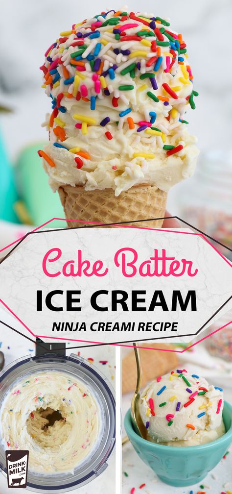 Cake Batter Ninja Creami Recipe, Ninja Creami Birthday Cake Ice Cream, Ninja Creami Cake Batter Ice Cream, Cake Batter Ninja Creami, Icecreamcake Homemade, Ice Cream Ninja Creami, Kitchen Aid Ice Cream Recipes, Ninja Creami Recipe, Kitchen Aid Ice Cream