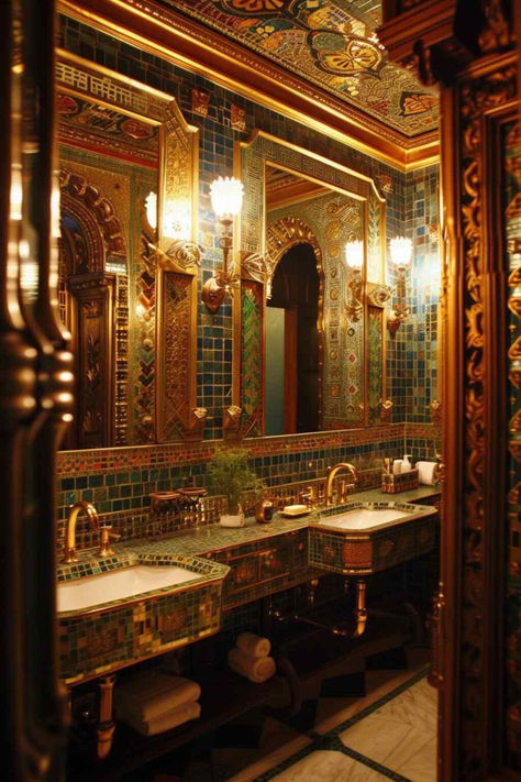 65 Lavish Bathrooms: Embodying the Essence of History and Timeless Elegance Vintage Mansion Bathroom, Opulent Bathroom Ideas, Opulence Aesthetic, Baroque Bathroom, Castle Bathroom, Palace Bathroom, Easy Bathroom Decor, Academia House, History Room