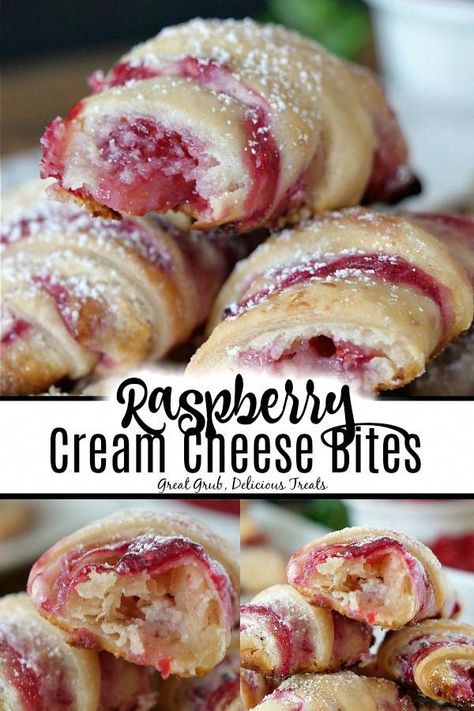 Raspberry Cream Cheese Bites are filled with a cheesecake like filling and a delicious homemade raspberry sauce. #raspberrydanish #creamcheeserecipes #raspberrypastry #raspberryrecipes #greatgrubdelicioustreats #cakecookies Cream Cheese Bites, Cheese Bites Recipe, Raspberry Cream Cheese, Cream Cheese Pastry, Raspberry Desserts, Raspberry Cream, Raspberry Recipes, Raspberry Sauce, Crescent Roll Recipes