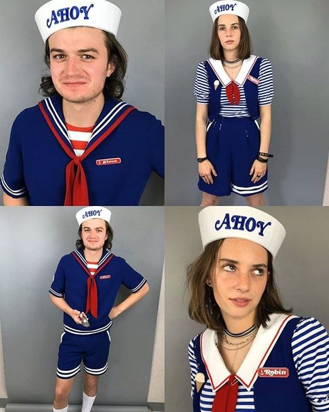 Robin Stranger Things Season 4 Outfit, Steve Harrington Ahoy Outfit, Maya Hawke Halloween Costume, Stranger Things Robin Costume, Robin And Steve Scoops Ahoy, Robin Cosplay Stranger Things, Maya Hawke Scoops Ahoy, Scoops Ahoy Tattoo, Stranger Things Steve Costume