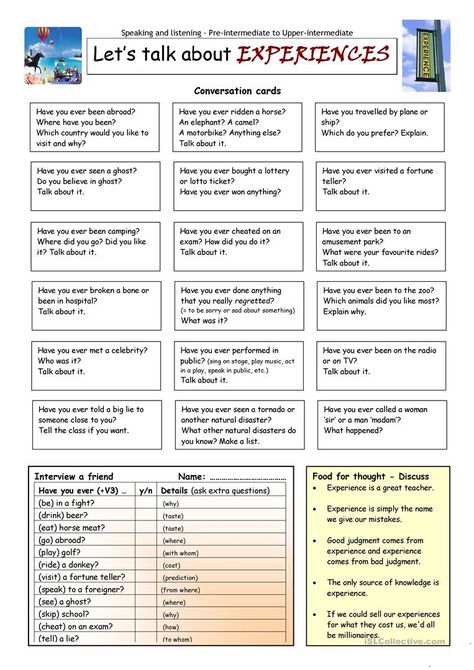 English Conversation Worksheets, English Conversation For Kids, Speaking Activities English, Speaking Cards, Speaking Activity, A Quotes, English Grammar Exercises, Conversation Questions, Writing Practice Worksheets