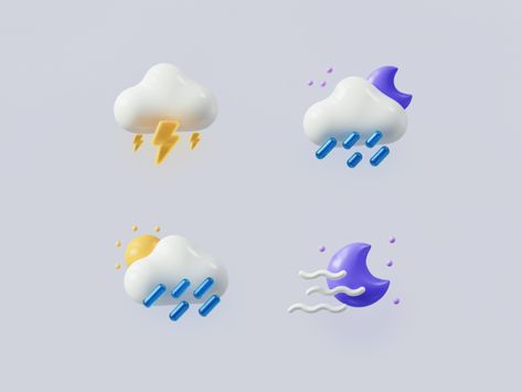 Weather Icons (Part 1) by Mehdi Rezaee for Piqo on Dribbble 3d Weather Icon, Weather Design, Weather Icon, Desain Ui, 3d Poster, Flat Design Icons, Weather Icons, Low Poly Art, Design And Illustration