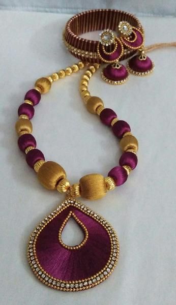 Silk Thread Earrings Designs, Silk Thread Necklace, Silk Thread Bangles Design, Silk Bangles, Silk Thread Earrings, Thread Bangles Design, Beaded Necklace Patterns, Silk Jewelry, Thread Necklace