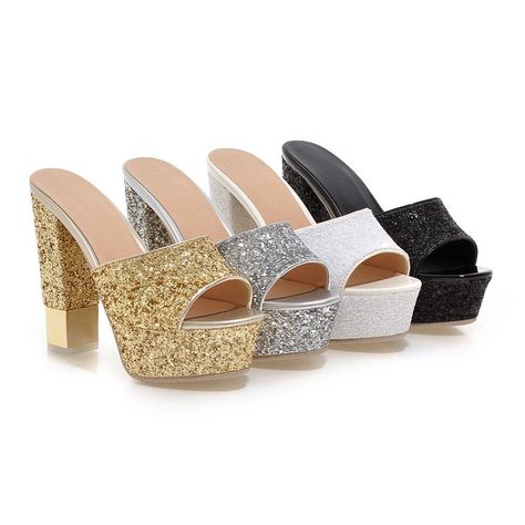 Sexy Sequin Sandals Women Pumps Platform High-heeled Shoes Woman Heels Chunky Heel, Block Heel Platform Sandals, Work Pumps, High Heel Sandals Platform, Sequin Sandals, Heels Chunky, Chunky Heel Pumps, Platform High Heel Shoes, Platform Block Heels