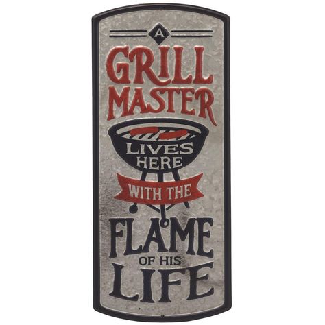 Butcher, Baker, BBQ Maker. Embossed metal sign. Display using top and bottom holes. Open Road Brands Grill Master Lives Here Metal | 90176646-S Grill Sign, Bbq Signs, Boy Sign, Open Signs, Embossed Metal, Cool Wall Art, Metal Wall Sign, Sign Display, Grill Master