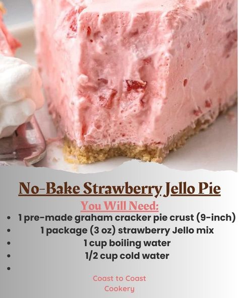 Strawberry Jello Pie, Cool Whip Pies, Graham Cracker Pie Crust, Jello Pie, Cracker Pie Crust, Graham Cracker Pie, Cracker Pie, Strawberry Cream Pies, Jello Dessert Recipes