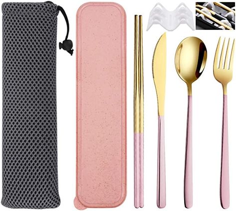 Portable Utensils, Disposable Utensils, Camping Cutlery, Reusable Utensils, Sac Lunch, Stainless Steel Flatware, Camping Picnic, Metal Straws, Utensil Set