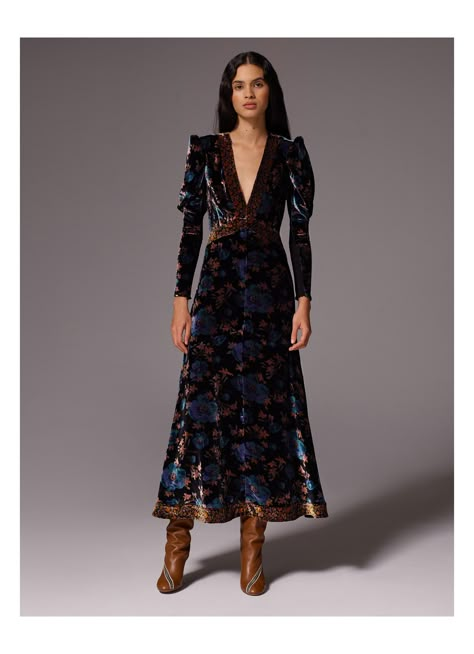 Floral Velvet Dress, Fall Floral Dress, Mode Kimono, Mothers Dresses, Velvet Fashion, Rebecca Taylor, Boho Stil, Fall 2018, Dress Lace