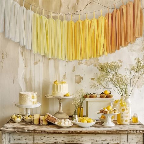 Ombre Yellow Tassel Garland Sunshine Birthday First Trip Around the Sun 1st Birthday Backdrop Summer Lemon Party Nursery Wall Decors - Etsy Yellow Fringe Backdrop, Yellow And White Decorations Party, Bee Birthday Photoshoot, Sun Theme Decorations, Yellow Theme Birthday Party Decor, Lemons Birthday Theme, Sun Themed Centerpiece, Sunshine Theme Birthday Party Decoration, Soft Baby Shower Theme