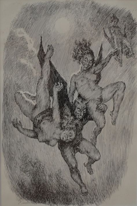 Devil & Witches by Norman Lindsay (1879 – 1969) Norman Alfred Williams Lindsay, Witches Dance, Norman Lindsay, Propaganda Art, Esoteric Art, Creepy Pictures, Macabre Art, Occult Art, Black White Art