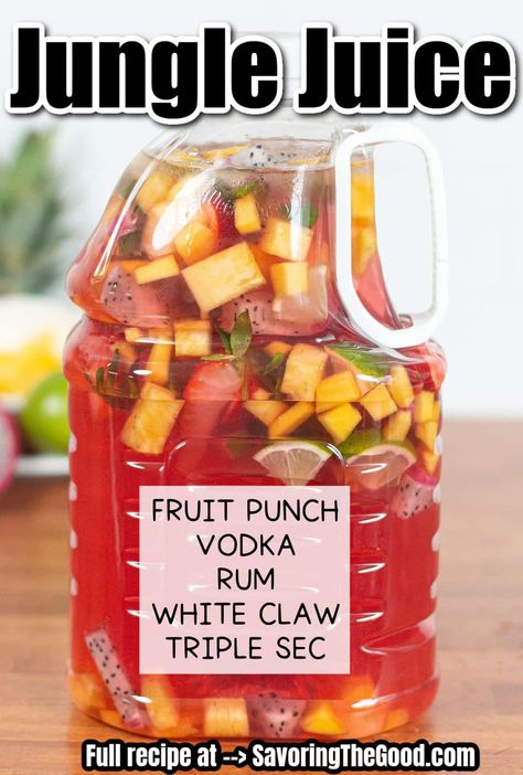 Jungle Juice Birthday Party, Pouch Alcohol Drinks, Drinks For Bachelorette Party Alcohol, Jungle Punch Alcohol, Wedding Jungle Juice, Gallon Jug Mixed Drinks, Summer Jungle Juice Recipes, Jungle Juice Alcoholic Parties, Alcoholic Drinks For A Party Large