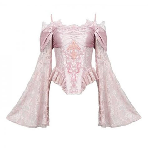 Goth Tuxedo, Pink Velvet Top, Pink Lace Tops, Romantic Blouses, Trumpet Sleeve, Tuxedo Shirts, Modieuze Outfits, Mode Inspo, Pink Velvet