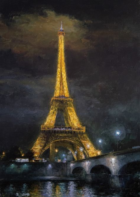 Paris Sunset Painting, Painting Of The Eiffel Tower, Paris Art Wallpaper, Paris At Night Drawing, France Painting Aesthetic, Paris Impressionist Paintings, Paris Tower Painting, Paris At Night Painting, Paris Night Painting