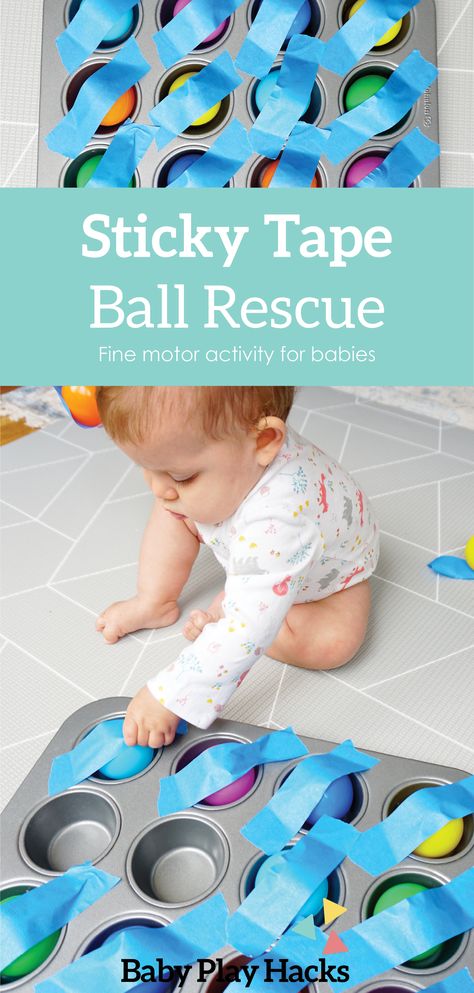 Ball Rescue — Baby Play Hacks Infant School Activities, Activities Under 1 Year, Infant Car Activities, New Year Infant Activities, Sensory Projects For Infants, Infants Sensory Activities, Sensory Play Ideas 1 Year, Ball Activities For Infants, Fine Motor Activities Infants