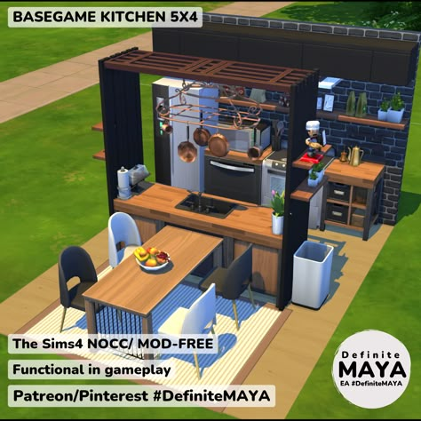 NOCC/ Mod-Free/ Functional in gameplay ***Download from EA gallery #DefiniteMAYA *** Support me on Patreon *** Base Game Sims 4 Houses Interior, Sims 4 Base Game Builds, Sims 4 Kitchen Ideas Base Game, Sims 4 Patio Ideas, Kitchen Ideas Sims 4, Restaurant Layout Plan, Sims4 Houses, Sims4 Ideas, Sims 4 Restaurant