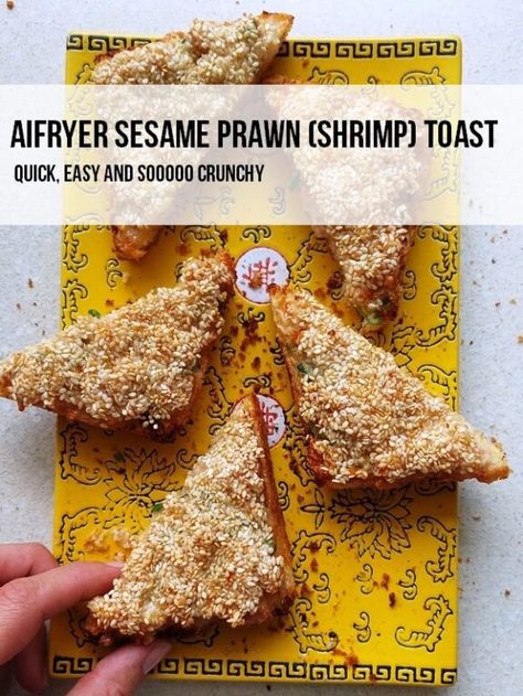 Easy Prawn Toast (Shrimp Toast) Airfryer Sesame Prawn Toast Air Fryer, Airfryer Prawn Recipes, Prawn Toast Recipe Airfryer, Shrimp Toast Air Fryer, Air Fryer Shrimp Toast, Air Fryer Prawn Toast, Toast Airfryer, Prawn Toast Recipe, Singapore Recipes