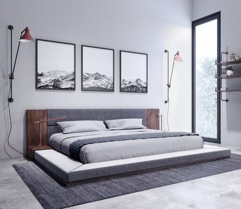 Gray Upholstered Headboard, Walnut Bed, Platform Bedroom Sets, Bed Platform, Adjustable Beds, Platform Bed Frame, Walnut Veneer, Upholstered Platform Bed, Modern Bed