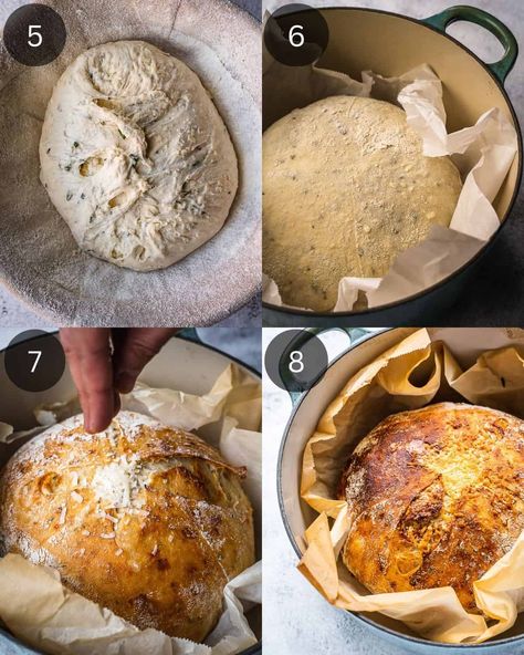 No Knead Rosemary Parmesan Bread - Urban Farm and Kitchen Rosemary Parmesan Bread, Garlic Rosemary Bread, Rosemary Bread Recipe, Parmesan Bread, Rosemary Bread, Homemade Breads, Make Bread, Urban Farm, No Knead Bread