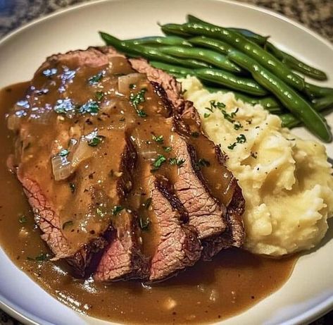 Beef Stew With Mashed Potatoes, Roast With Mashed Potatoes, Dreamsicle Salad Recipe, Mashed Potatoes And Green Beans, Parmesan Crusted Pork Chops, Potatoes Green Beans, Dinner Beef, Potatoes And Green Beans, Classic Beef Stew