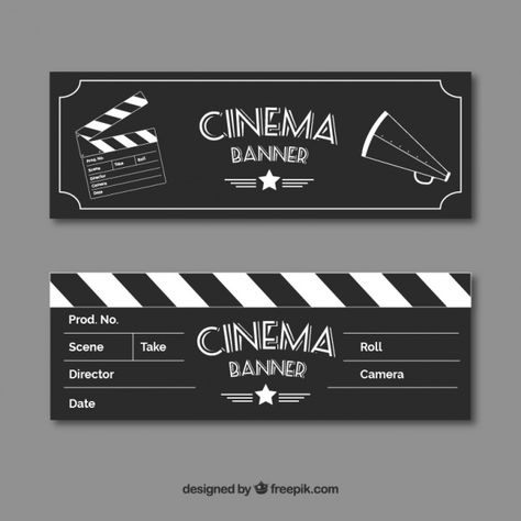 Film banners with sketches of elements in vintage style Free Vector Diy Eid Cards, Cinema Gift, Kino Box, Roll Banner, Aesthetic Movie, Movie Night Birthday Party, Quote Banner, Vintage Banner, Movie Ticket