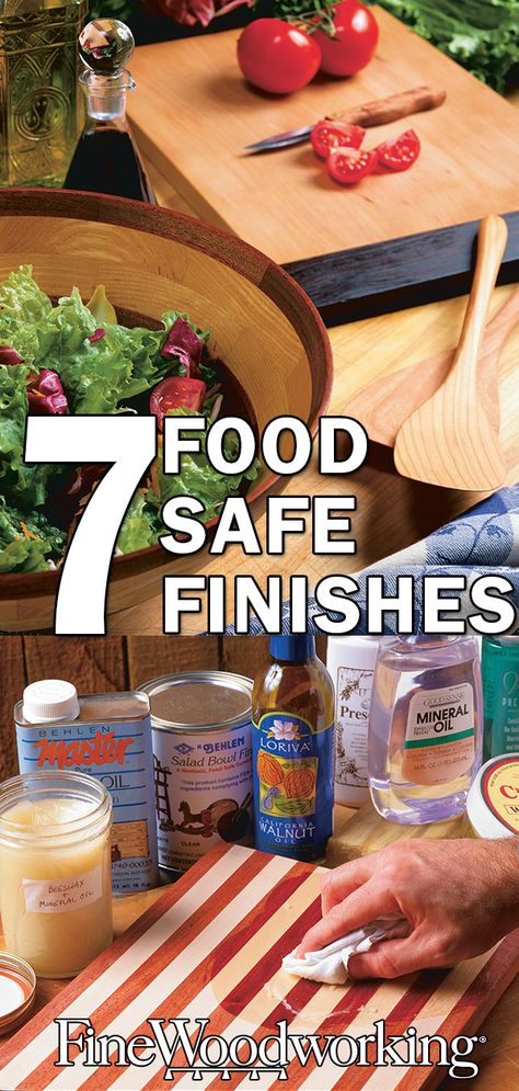 After scores of conversations with chemists, regulatory agencies, finish manufacturers, finishing experts, and woodworkers, I found that there are a few finishes that everyone agrees are food safe. However, these finishes tend to be the least protective, and the great majority are in a kind of limbo, with many experts saying most are fine for use with food but with others saying they should be avoided because there are some lingering questions about their safety. In the welter of contrary opinio How To Seal Wood For Food Use, Food Safe Wood Finish, Food Safe Sealer For Wood, Food Safe Wood Sealer, Food Safe Paint For Wood, Woodworking Finishes, Wood Finishing, Wood Turning Lathe, Woodworking Projects For Kids