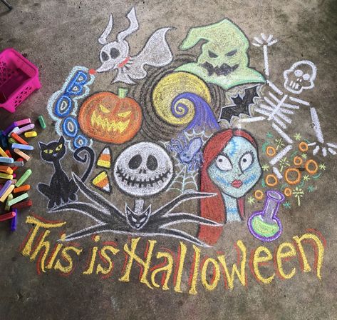 Halloween decorations Nightmare Before Christmas art, chalk art, This is Halloween, Jack Skellington, Oogie Boogie, Sally, Zero, What’s this? INSTAGRAM: @britt_meowphy Nightmare Before Christmas Chalkboard Art, Chalk Art Ideas Halloween, Jack Skellington Chalkboard Art, Halloween Chalk Art Ideas, Nightmare Before Christmas Chalkboard, Halloween Sidewalk Chalk Ideas, Chalk Ideas Halloween, Fall Chalk Art Sidewalk, Nightmare Before Christmas Chalk Art