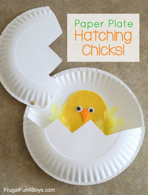 Paper Plate Craft: Hatching Chicks! – Frugal Fun For Boys and Girls Preschool Farm, Craft Feathers, Duck Crafts, Easter Crafts Preschool, Paper Plate Craft, Easter Arts And Crafts, Hatching Chicks, Easter Preschool, Chicken Crafts