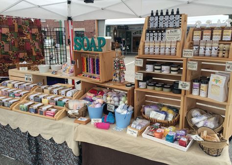 Jennifer's Handmade Soapd Best Selling Soap Scents, Bath And Body Display Ideas, Flea Market Table Set Up, Craft Table Set Up, Soap Displays For Craft Shows, Product Display Ideas, Soap Booth, Craft Table Display, Craft Show Table