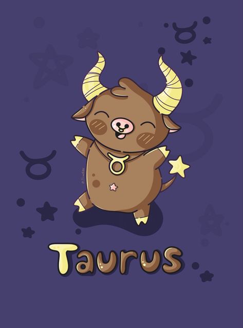 Kawaii, Illustration, Taurus, horoscope,zodiac,season, cute, stars, samiart23, ♉️ Taurus Wallpaper, Taurus Aesthetic, Bulls Wallpaper, Taurus Art, Bull Tattoos, Pretty Letters, Zodiac Taurus, Taurus Sign, Kawaii Illustration