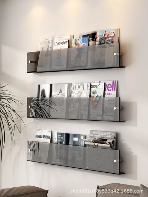 Home Wall Mounted Office Rack Creative Acrylic Dormitory Bookshelf Transparent Picture Book Rack Wall Mounted Bookcase, Acrylic Bookcase, Wall Shelf Rack, Floating Bookshelf, Furniture Storage Cabinets, Acrylic Shelf, Countertop Storage, Kids Bookcase, Estantes Flotantes