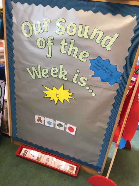 Wall Displays Eyfs, Literacy Boards Display Preschool, Sound Of The Week Display, Literacy Boards Display, Junior Infants Classroom Display, Reception Displays Eyfs, Preschool Display Boards Ideas, Literacy Display Eyfs, Reception Class Displays