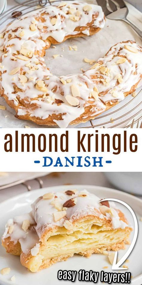 Kringle Cake Recipe, Homemade Kringle Recipe, Almond Breakfast Pastry, Easy Almond Dessert Recipes, Apple Kringle Recipe, Almond Kringle Recipe Wisconsin, Christmas Kringle Recipe, Almond Pastry Filling Recipes, Slivered Almonds Recipes