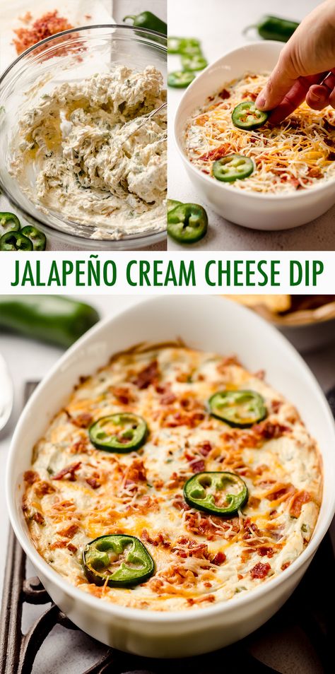 Cheesy, creamy, spicy jalapeño popper dip is the perfect appetizer or side for any Mexican dish. Serve with chips, vegetables, or as a topping. via @frshaprilflours Jalapeño Cream Cheese Appetizer, Jalapeno Bacon Cream Cheese Dip, Jalapeno Popper Cheese Dip, Jalepeno Side Dish, Spicy Chip Dip Recipes, Jalapeño Pepper Dip, Candied Jalapeño Dip, Spicy Jalapeno Dip, Spicy Potluck Dishes