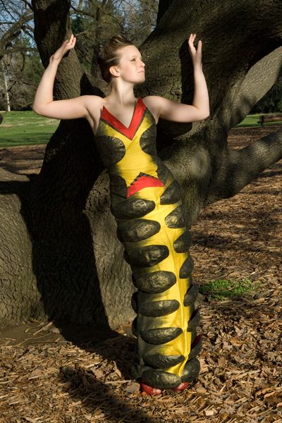 What a cool take on a caterpillar! Weird Dresses, James And Giant Peach, Caterpillar Costume, Bug Costume, Bug Dress, Crazy Dresses, Insect Hotel, Halloween Crafts Decorations, Crazy Outfits