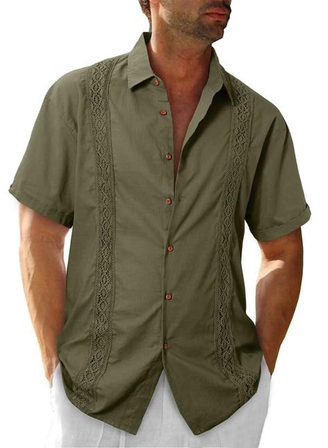 PRICES MAY VARY. Cotton Linen Fabric：The men's button down guayabera shirts is made of 70% cotton,30% linen, give you comfortable and nature skin feel. It is very lightweight, breathable,suitable for summer vacation. Guayabera style, Embroidered lace design：JMIERR linen shirt for men is traditional Cuban style, with geometric embroidered lace, two vertical lines, lapel collar, button closure, cotton linen, and a button on the cuff Clothing Match：Suitable for spring, summer, or autumn. This short Cuban Style, Cuban Shirts, Guayabera Shirt, Fall Outfits Men, Vertical Lines, Tropical Style, Cotton Linen Fabric, Beach Shirt, Mens Fall