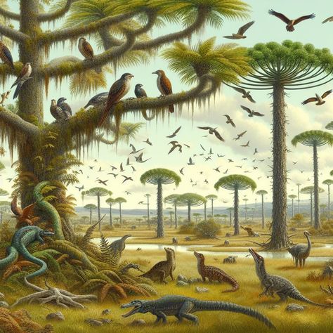 Old Earth Aesthetic, Cenozoic Era Animals, Prehistoric Aesthetic, Dinosaur Environment, Paleo Aesthetic, Jungle Creatures, Dinosaur Plant, Prehistoric Wildlife, Interactive Museum