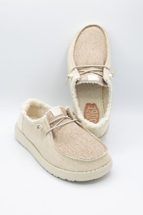 We’re bringing all the groovy vibes with these HEYDUDE Women’s Wendy Brushed Cozy Shoes in Ivory! These adorable women’s shoes feature a sweater knit details , Flex & Fold technology, and a slip-on silhouette. Add these to your HEYDUDE collection today! Features: HEYDUDE Shoes Style: 41918-105 Color: Ivory Casual shoes for women Canvas uppers Fur lining and sweater knit details Double lace closure Flex & Fold sole system Removable foam insole *If you usually wear half sizes, HEYDUDE suggests choosing the next size down for best fit in this style* Wondering about the size conversion between women's, men's & youth shoes? Check out this HEYDUDE Shoes Size Conversion Chart. Need to clean your HEYDUDE Shoes? Check out our blog How to Clean HEYDUDE Shoes! Fluffy Hey Dudes, How To Style Hey Dudes Women, Hey Dudes Women, Cute Hey Dudes, Silly Shoes, Hey Dude Shoes Women, Shoe List, Heydude Shoes, White Clogs