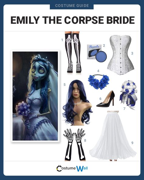 The best costume guide for dressing up like Emily the Corpse Bride. Cosplay the character from Tim Burton's 2005 stop-motion film. The Corps Bride Costume, Tim Burton Corpse Bride Costume, Tim Burton Character Halloween Costumes, Halloween Corpse Bride Costume, Corpes Bride Cosplay, Corps Bride Halloween Costume, Corpse Bride Halloween Costume Diy, Corpes Bride Costumes, Emily Costume Corpse Bride