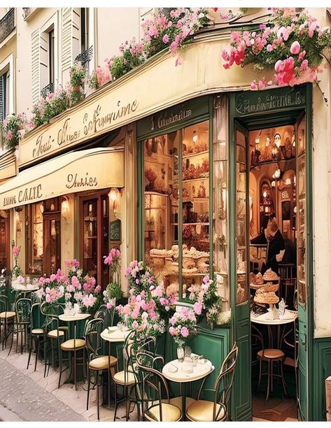 Cherry Blossom Aesthetic, Beautiful Cafe, Journey Art, Bohemian Interior Design, Parisian Cafe, Bakery Design, Garden Cafe, Paris Cafe, Bohemian Interior