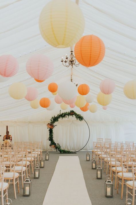 Marquee Paper Lanterns, Colourful Lanterns Wedding, Marquee Wedding Ceremony, Colourful Wedding Ceremony, Paper Flowers Origami, Marquee Wedding Decoration, Party Marquee, Marquee Decoration, Lanterns Wedding