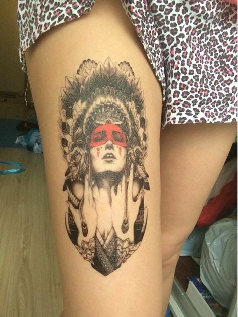 Red Indian Tattoo, Tattoo Large, Temporary Tatoo, Indian Feathers, Red Mask, Red Indian, Indian Tattoo, Velvet Lipstick, Body Stickers