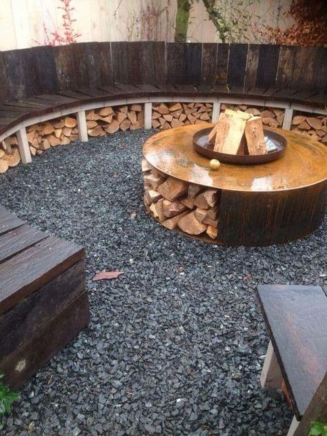 Transform Your Garden with DIY Sunken Firepits Using Wooden Pallets - Universal Pallets Large Stump Ideas, Whimsical Fire Pit, Underground Fire Pit Seating, Garden Fire Pit Ideas, Sunken Fire Pit, Outdoor Fire Pit Seating, Sunken Fire Pits, Rustic Fire Pits, Fire Pit Landscaping