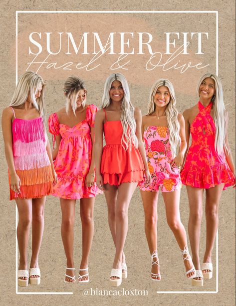 Summer dress, summer romper, bright colors, bold colors, cute, outfit Inspo, outfit idea, Hazel & Olive Bright Brunch Outfit, Orange And Pink Bachelorette Party Outfits, Pink And Orange Brunch Outfit, Orange And Pink Dresses, Orange Bachelorette Party Outfit, Bright Bachelorette Party Outfits, Pink And Orange Bachelorette Outfits, Pink And Orange Dress Outfit, Pink And Orange Outfit Ideas