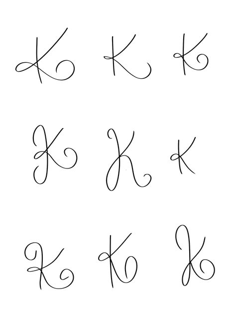 Cursive K Calligraphy, Fancy Letter Tattoos, Letter K Nail Design, K K Tattoo, K Initial Nails Art Designs, Capital K Calligraphy, K Signature Ideas Name, K Cursive Fonts, Lowercase K Tattoo