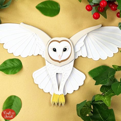 Barn Owl in Flight 🦉 Beautiful Free Owl SVG - Craft with Sarah Harry Potter Owl Craft, Free Owl Svg, Cricut Harry Potter, Harry Potter Craft, Easy Paper Crafts For Kids, Owl Diy, Owl In Flight, Owl Svg, Owl Craft