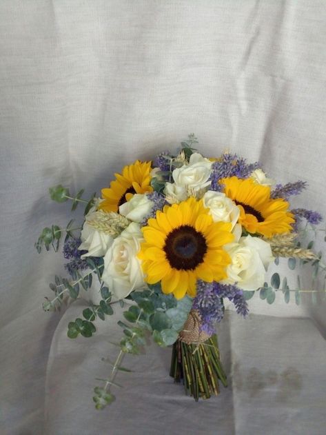 Sunflower Purple Wedding Bouquet, Lavender And Sunflower Bouquet, Sunflowers And White Roses Wedding, Sunflower And Lavender Wedding Bouquet, Sunflower And Rose Bouquet Wedding, Sunflower And Lilac Wedding, Sunflower Lavender Bouquet, Sunflower Wedding Bouquet Fall, August Wedding Flowers Bride Bouquets