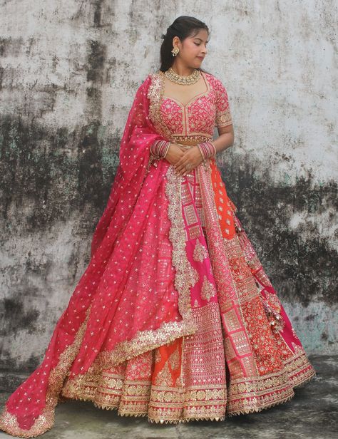 Mehendi outfit Hot Pink Lehenga, Multi Color Lehenga, Mehendi Outfit, Pink Lehenga, Organza Dupatta, Lehenga Choli, Indian Dresses, Lehenga, Hot Pink