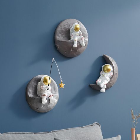 PRICES MAY VARY. 💫Unique Wall Decor: Our astronaut wall sculpture set offers a unique and playful way to add charm to your decor. With a variety of animated poses to choose from, you can create a customized display to suit any room or occasion. Handmade with care and designed to be both decorative and collectible, each piece is a meaningful work of art that will brighten up any space. 💫Practical Decoration: Whether you're decorating a living room, bedroom, or playroom, our sculpture set is per Nursery Wall Art For Boys, Baby Nursery Wall Art Boys, Baby Boys Wall Art, Home Decor Background, Outer Space Room, Men Wall Decor, Wall Decorations For Living Room, Outer Space Nursery, 3d Wall Sculpture