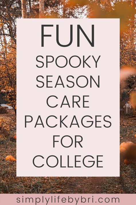 Ready for the best tips and tricks to make the cutest halloween care packages for college.  These care package ideas will help you master halloween in college! Student life. College living. College Goodie Boxes Care Packages, Fall Gift Basket Ideas College, University Care Package Ideas, Halloween College Care Package Ideas, September Care Package College, Fall Care Package Ideas For College, College Care Package Ideas For Guys, Halloween Care Package College, Halloween Care Package Ideas