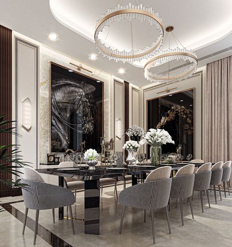 These luxury dining room projects in Dubai will certainly amaze you. Find out some of the best luxury dining room projects in Dubai and be inspired by their interior designs. #diningchairideas #diningroomdecor #diningroomideas #luxurydiningchair #luxuryfurniture #luxuryinteriordesign #diningroom #interiordesignideas #luxurydesignforhome #luxuryhomedecor #chairdesign #bocadolobo Luxury Dining Room Decor, Dining Room Design Luxury, Almirah Designs, Dining Table Design Modern, Interior Design Dining, Stylish Dining Room, Dinning Room Design, Luxury Dining Room, Elegant Dining Room